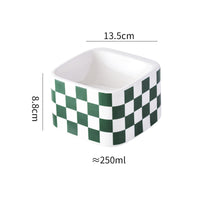 HKM-2048317 Lattice Ceramic High Foot Pet Bowl for Cats and Small Dogs in Black and White