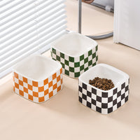HKM-2048317 Lattice Ceramic High Foot Pet Bowl for Cats and Small Dogs in Black and White