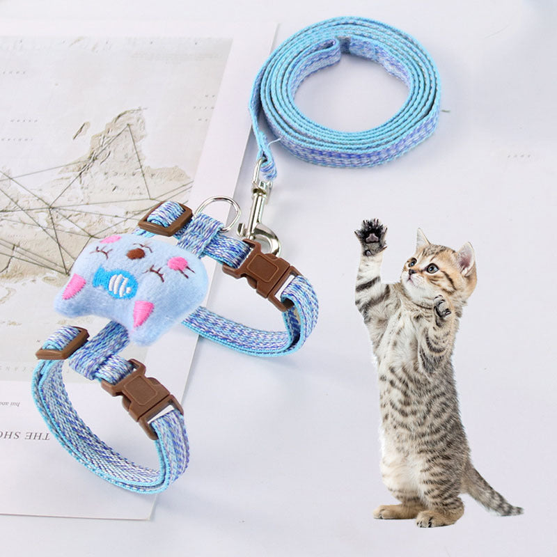 HKM-2049597 Adjustable I-Shaped Pet Harness with Traction Rope for Walking Cats