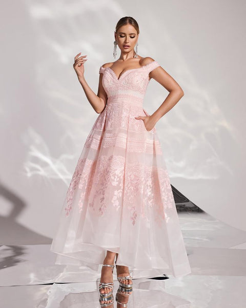 HKM-205011 Elegant Pink Evening Dress with Subtle Detailing - EZ25166