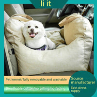 HKM-2052157 Portable Light Brown Car Kennel for Dogs - 44CM x 52CM Cloth Design