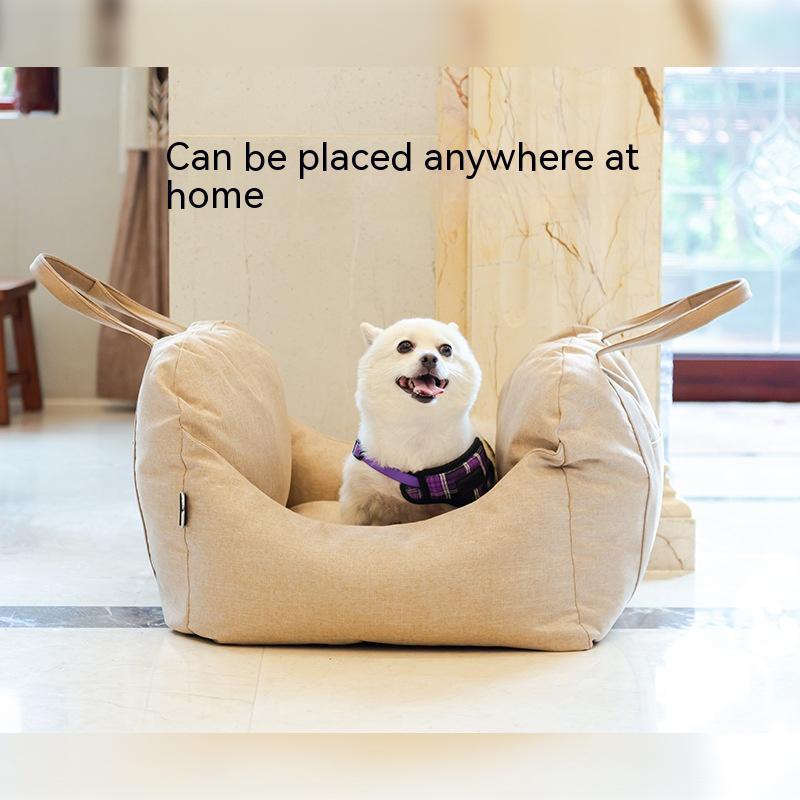 HKM-2052157 Portable Light Brown Car Kennel for Dogs - 44CM x 52CM Cloth Design