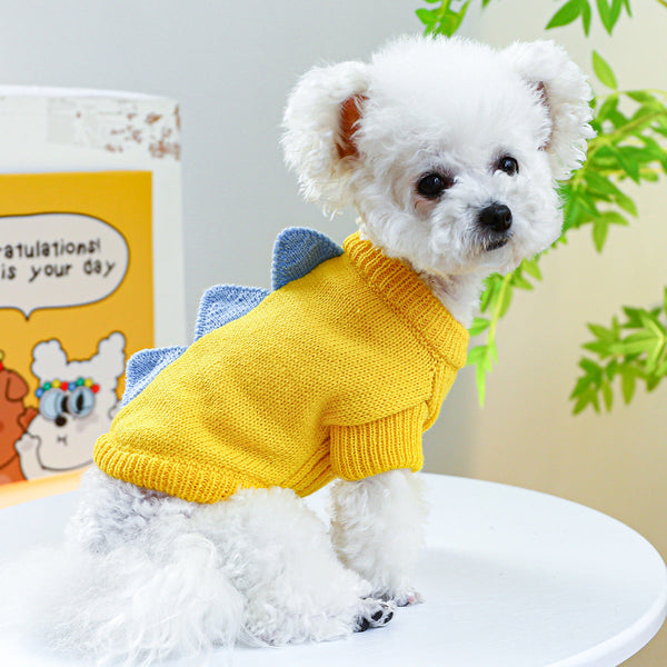 HKM-2052541 Dinosaur Sweater for Dogs - Warm and Cozy Pet Clothing in Green and Yellow