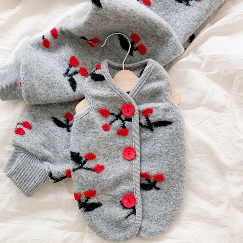 HKM-2052669 Cozy Gray Sweater for Small Pomeranian Puppies - Spring & Autumn Wear, Multiple Sizes Available