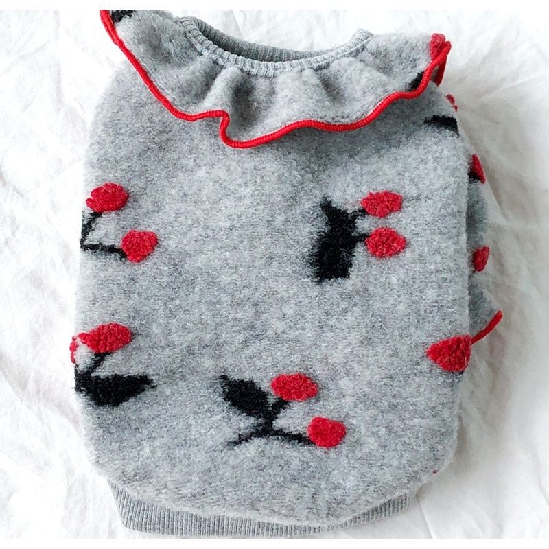 HKM-2052669 Cozy Gray Sweater for Small Pomeranian Puppies - Spring & Autumn Wear, Multiple Sizes Available