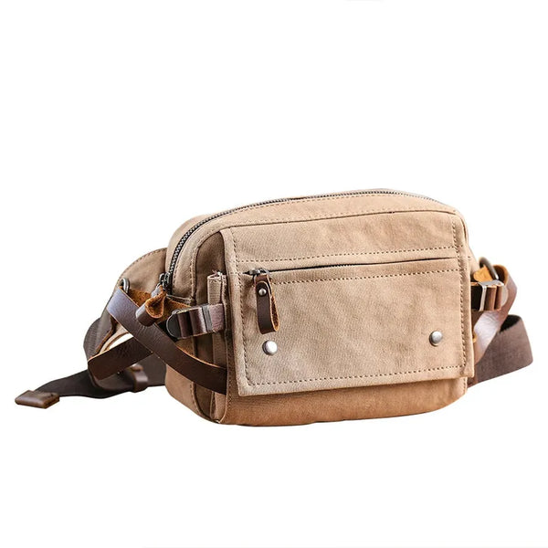 HKM-205331 Retro Canvas Waist Bag Waterproof Cotton Chest Bag for Men