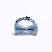 HKM-2055869 Adjustable Denim Bow Tie Collar for Cats and Dogs - Geometric Pattern, All Seasons