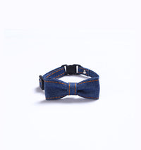 HKM-2055869 Adjustable Denim Bow Tie Collar for Cats and Dogs - Geometric Pattern, All Seasons