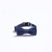 HKM-2055869 Adjustable Denim Bow Tie Collar for Cats and Dogs - Geometric Pattern, All Seasons