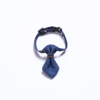 HKM-2055869 Adjustable Denim Bow Tie Collar for Cats and Dogs - Geometric Pattern, All Seasons