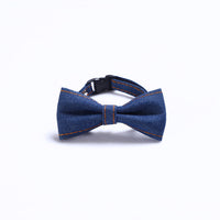HKM-2055869 Adjustable Denim Bow Tie Collar for Cats and Dogs - Geometric Pattern, All Seasons