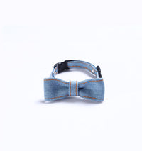 HKM-2055869 Adjustable Denim Bow Tie Collar for Cats and Dogs - Geometric Pattern, All Seasons