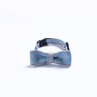 HKM-2055869 Adjustable Denim Bow Tie Collar for Cats and Dogs - Geometric Pattern, All Seasons