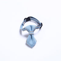 HKM-2055869 Adjustable Denim Bow Tie Collar for Cats and Dogs - Geometric Pattern, All Seasons