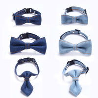 HKM-2055869 Adjustable Denim Bow Tie Collar for Cats and Dogs - Geometric Pattern, All Seasons