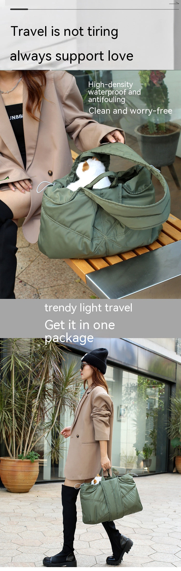 HKM-2056125 Large Capacity Solid Color Pet Carry Bag in Beige, Khaki, and Gray