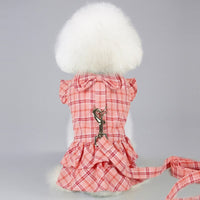 HKM-2056253 Pet Thin Waistcoat Skirt with Leash for Dogs and Cats - Cotton Fabric, Red and Khaki, Suitable for 3 Months and Older