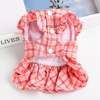 HKM-2056253 Pet Thin Waistcoat Skirt with Leash for Dogs and Cats - Cotton Fabric, Red and Khaki, Suitable for 3 Months and Older