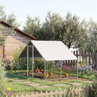 HKM-2057533 Large Metal Chicken Coop with Waterproof Cover - Walk-In Outdoor Run for Chickens, Rabbits, and Small Animals, 9.8' x 6.6' x 6.6'