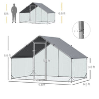 HKM-2057533 Large Metal Chicken Coop with Waterproof Cover - Walk-In Outdoor Run for Chickens, Rabbits, and Small Animals, 9.8' x 6.6' x 6.6'