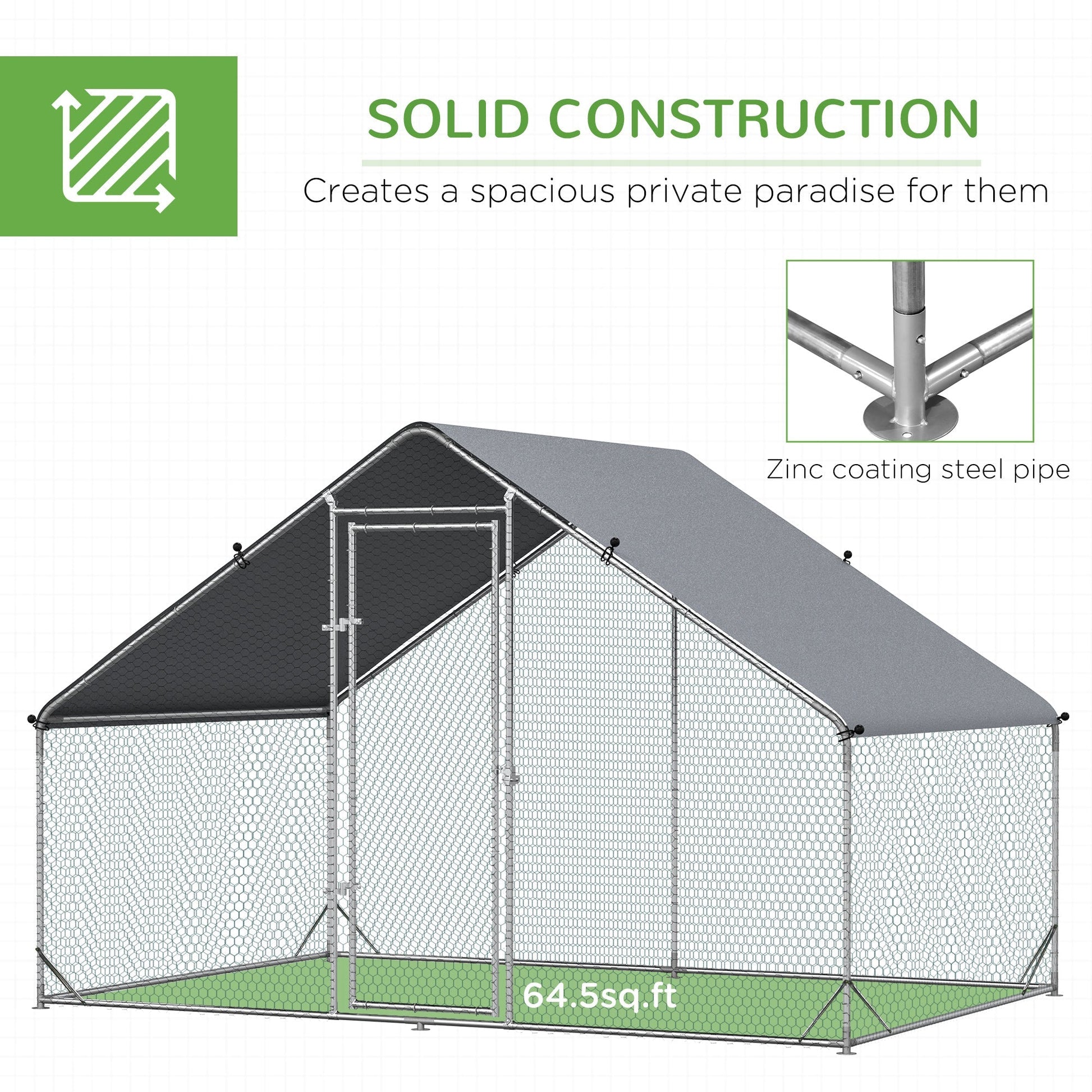 HKM-2057533 Large Metal Chicken Coop with Waterproof Cover - Walk-In Outdoor Run for Chickens, Rabbits, and Small Animals, 9.8' x 6.6' x 6.6'