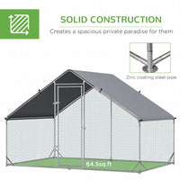 HKM-2057533 Large Metal Chicken Coop with Waterproof Cover - Walk-In Outdoor Run for Chickens, Rabbits, and Small Animals, 9.8' x 6.6' x 6.6'