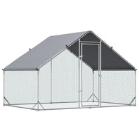 HKM-2057533 Large Metal Chicken Coop with Waterproof Cover - Walk-In Outdoor Run for Chickens, Rabbits, and Small Animals, 9.8' x 6.6' x 6.6'