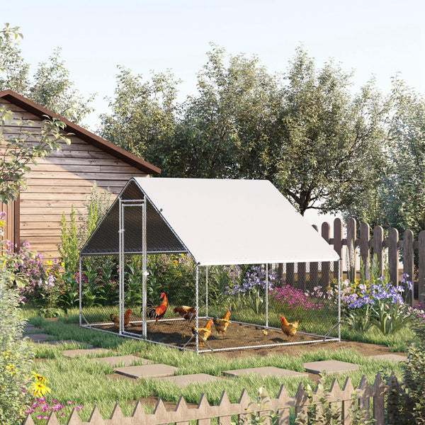 HKM-2057533 Large Metal Chicken Coop with Waterproof Cover - Walk-In Outdoor Run for Chickens, Rabbits, and Small Animals, 9.8' x 6.6' x 6.6'