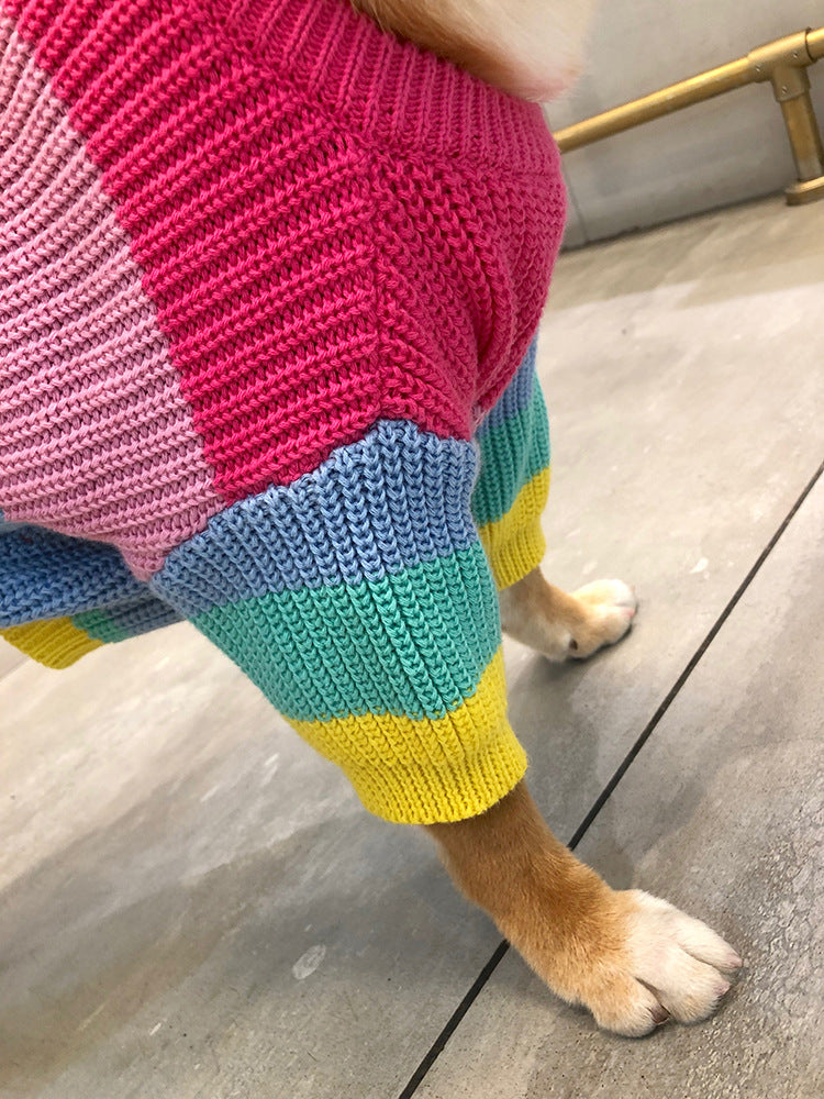 HKM-2058045 Rainbow Wool Dog Sweater in Various Sizes for Small to Large Breeds