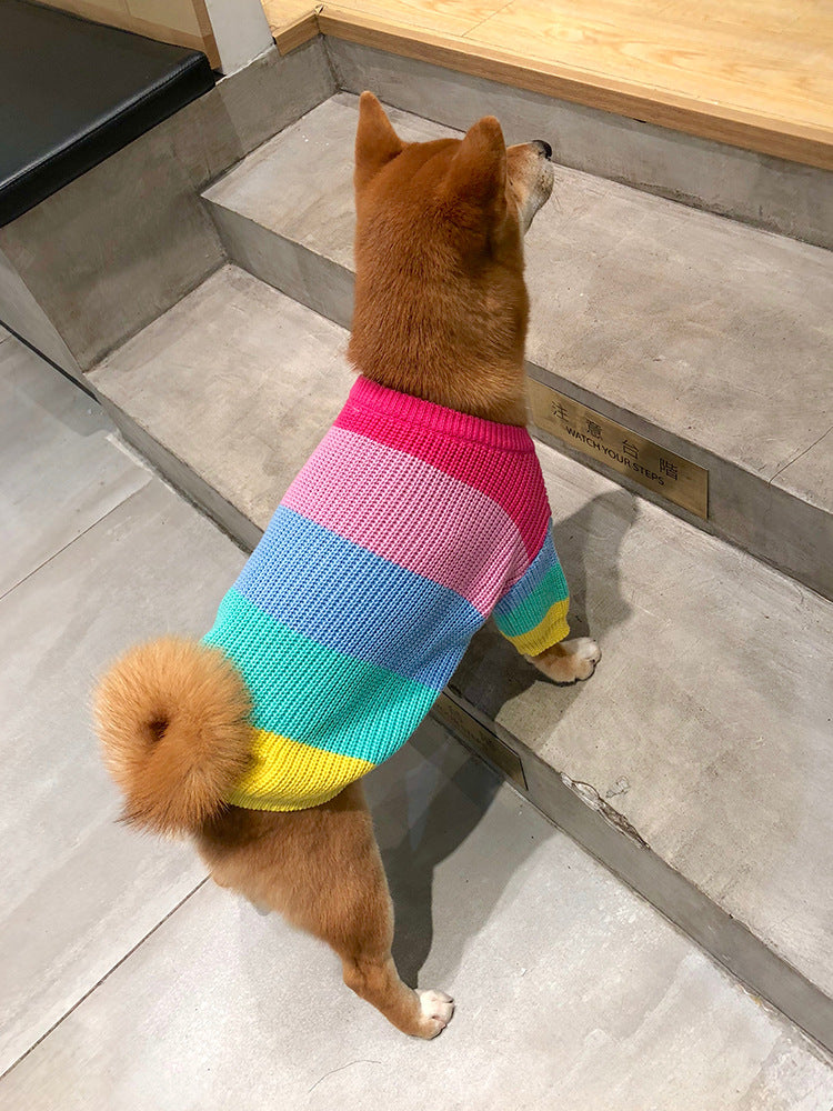 HKM-2058045 Rainbow Wool Dog Sweater in Various Sizes for Small to Large Breeds