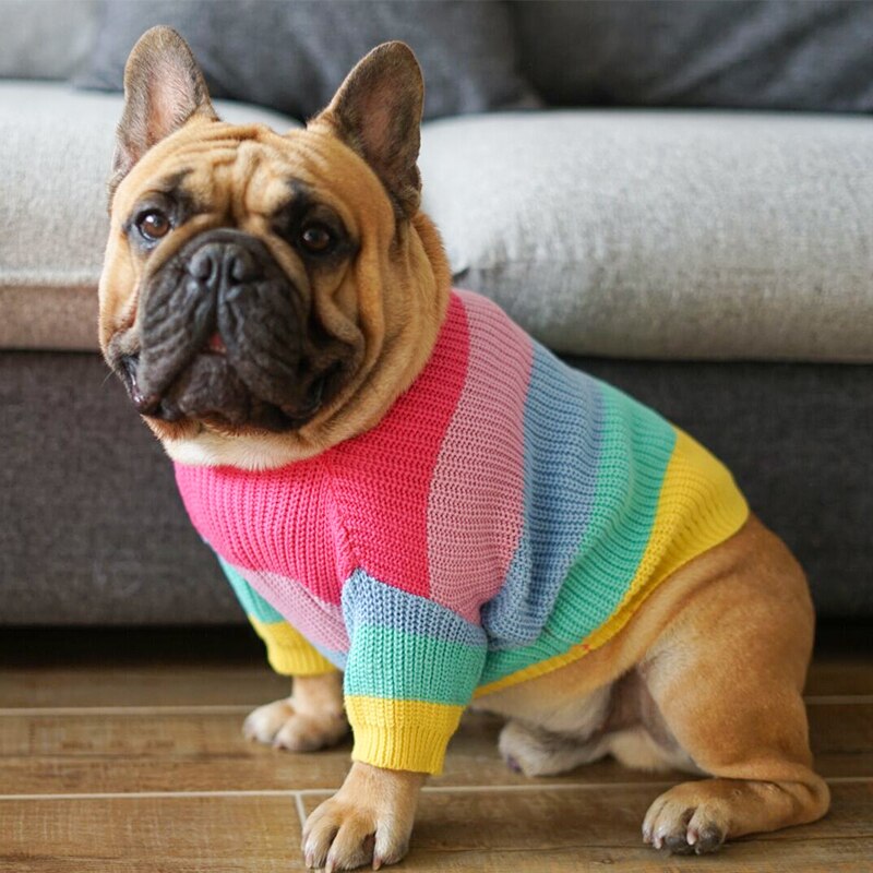 HKM-2058045 Rainbow Wool Dog Sweater in Various Sizes for Small to Large Breeds