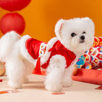 HKM-2058429 Lion Dance Inspired Pet Cheongsam Vest with Plush Lining and 3D Ornament for Small Dogs and Cats