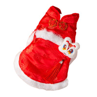 HKM-2058429 Lion Dance Inspired Pet Cheongsam Vest with Plush Lining and 3D Ornament for Small Dogs and Cats