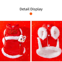 HKM-2058429 Lion Dance Inspired Pet Cheongsam Vest with Plush Lining and 3D Ornament for Small Dogs and Cats