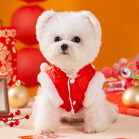 HKM-2058429 Lion Dance Inspired Pet Cheongsam Vest with Plush Lining and 3D Ornament for Small Dogs and Cats
