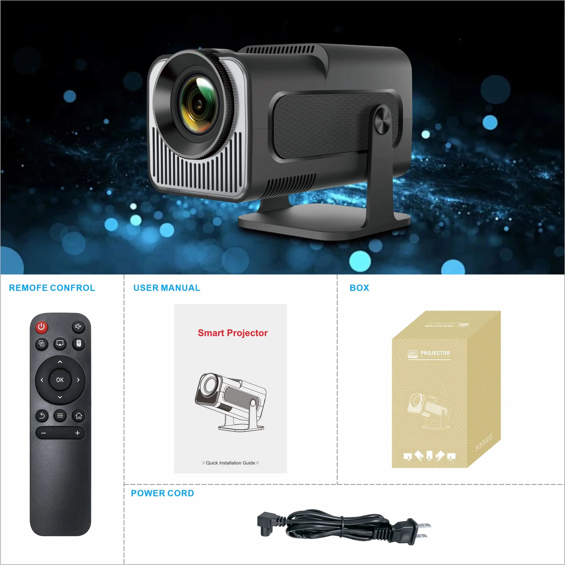 HKM-205971 Mini 4K Smart Projector with 150-Inch Screen, 1280x720p Resolution, Android 11, for Home and Outdoor Use