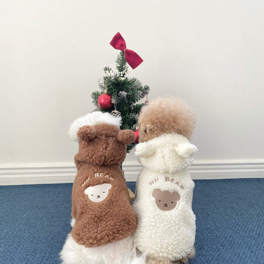 HKM-2060221 Soft Lamb Wool Plus Velvet Padded Pet Apparel - Casual Cotton Clothing in White and Brown, Sizes XS-XL