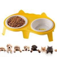 HKM-2061117 Elevated Ceramic Cat Food and Water Bowl Set with Tilted Design and Stand