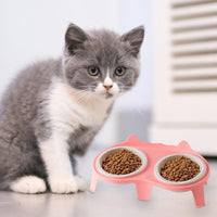 HKM-2061117 Elevated Ceramic Cat Food and Water Bowl Set with Tilted Design and Stand
