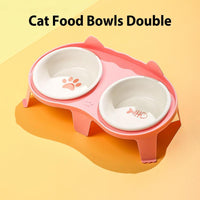HKM-2061117 Elevated Ceramic Cat Food and Water Bowl Set with Tilted Design and Stand
