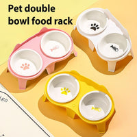 HKM-2061117 Elevated Ceramic Cat Food and Water Bowl Set with Tilted Design and Stand