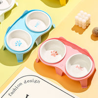 HKM-2061117 Elevated Ceramic Cat Food and Water Bowl Set with Tilted Design and Stand