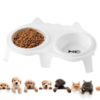HKM-2061117 Elevated Ceramic Cat Food and Water Bowl Set with Tilted Design and Stand