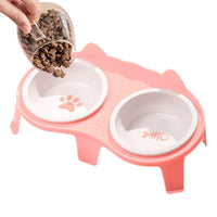 HKM-2061117 Elevated Ceramic Cat Food and Water Bowl Set with Tilted Design and Stand