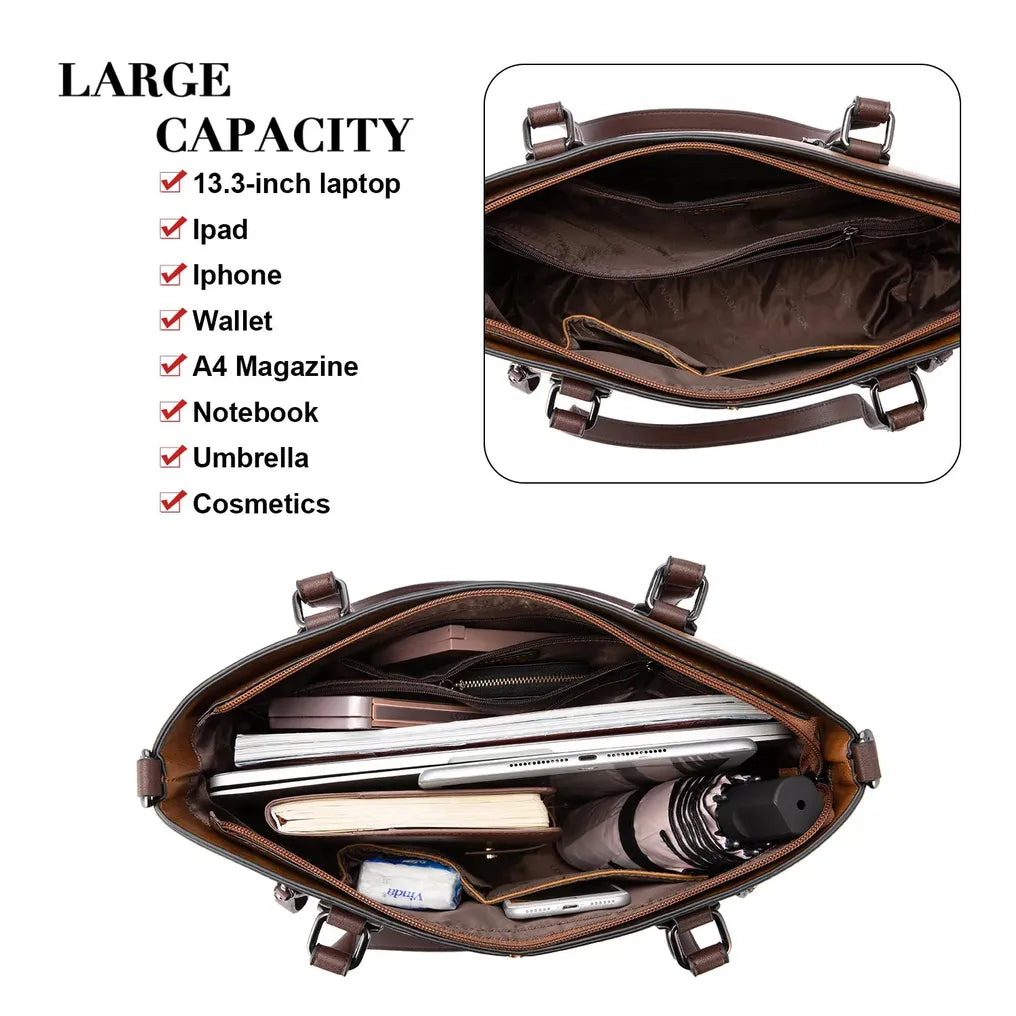 HKM-206163 Premium 13.3 Inch Women's Laptop Shoulder Bag - Chic Large Capacity Business Handbag for Office Use