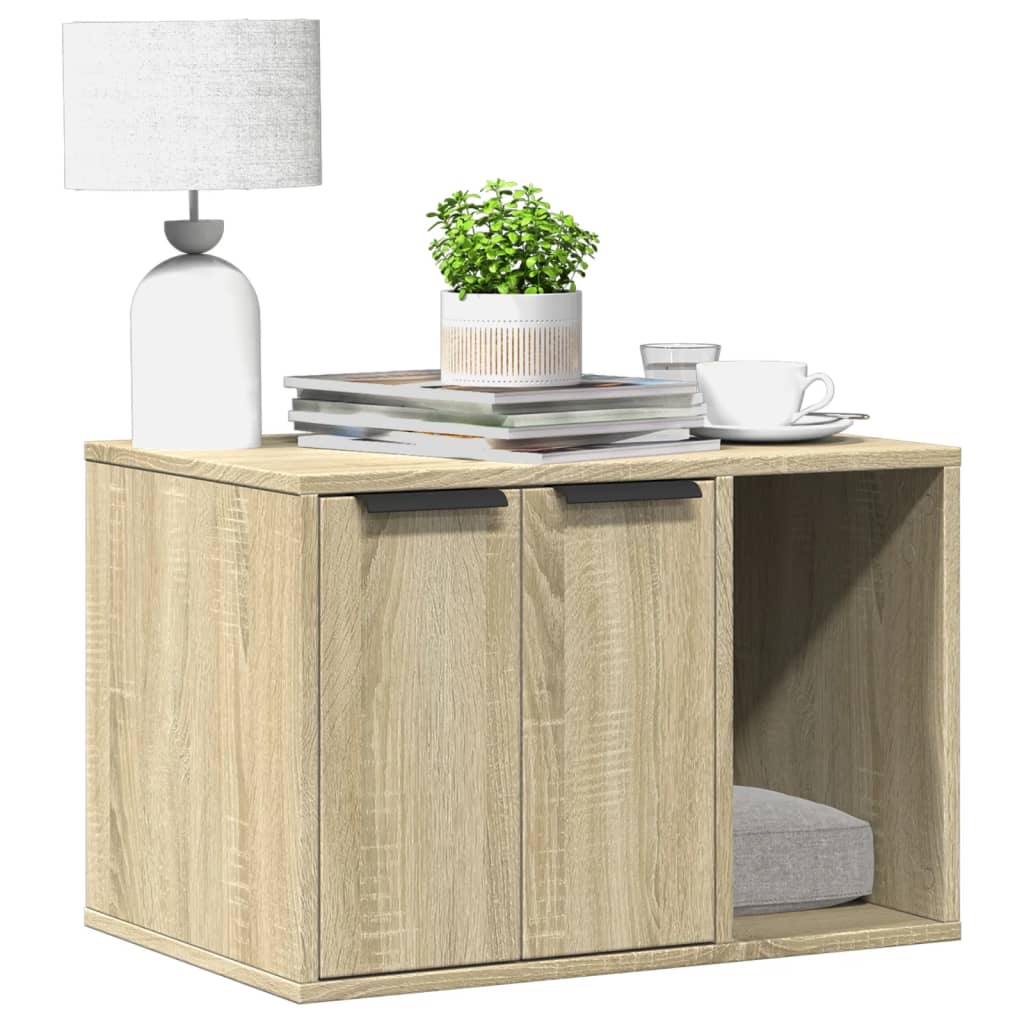 HKM-2062909 Cozy Wood Cat Litter Box with Hidden Design, Engineered Wood - 60x40x40 cm