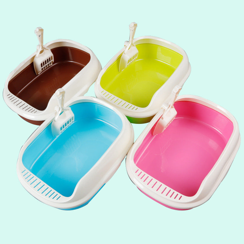 HKM-206291 High-Sided Cat Litter Box with Shovel - Available in Pink, Yellow, Matcha, Coffee, and Blue