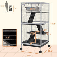 HKM-2063293 Rolling Small Animal Cage with Hammock & Removable Tray - Ideal for Ferrets, Chinchillas, and Kittens