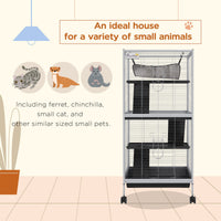 HKM-2063293 Rolling Small Animal Cage with Hammock & Removable Tray - Ideal for Ferrets, Chinchillas, and Kittens