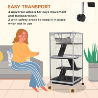 HKM-2063293 Rolling Small Animal Cage with Hammock & Removable Tray - Ideal for Ferrets, Chinchillas, and Kittens